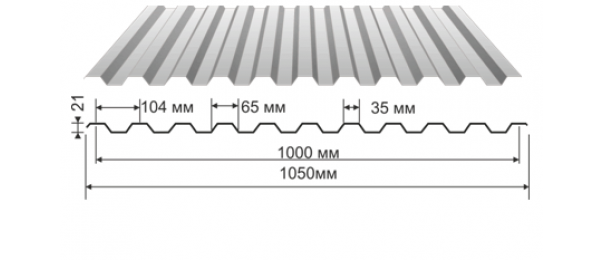 Профнастил оцинкованный С-21 1050x3000 купить недорого в Полурядинках