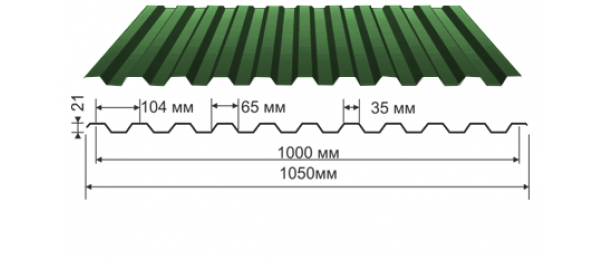 Профнастил зеленый оцинкованный  RAL 6005 С-21 купить недорого в Полурядинках